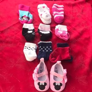 Mini mouse Disney baby shoes and sock bonus lot pink